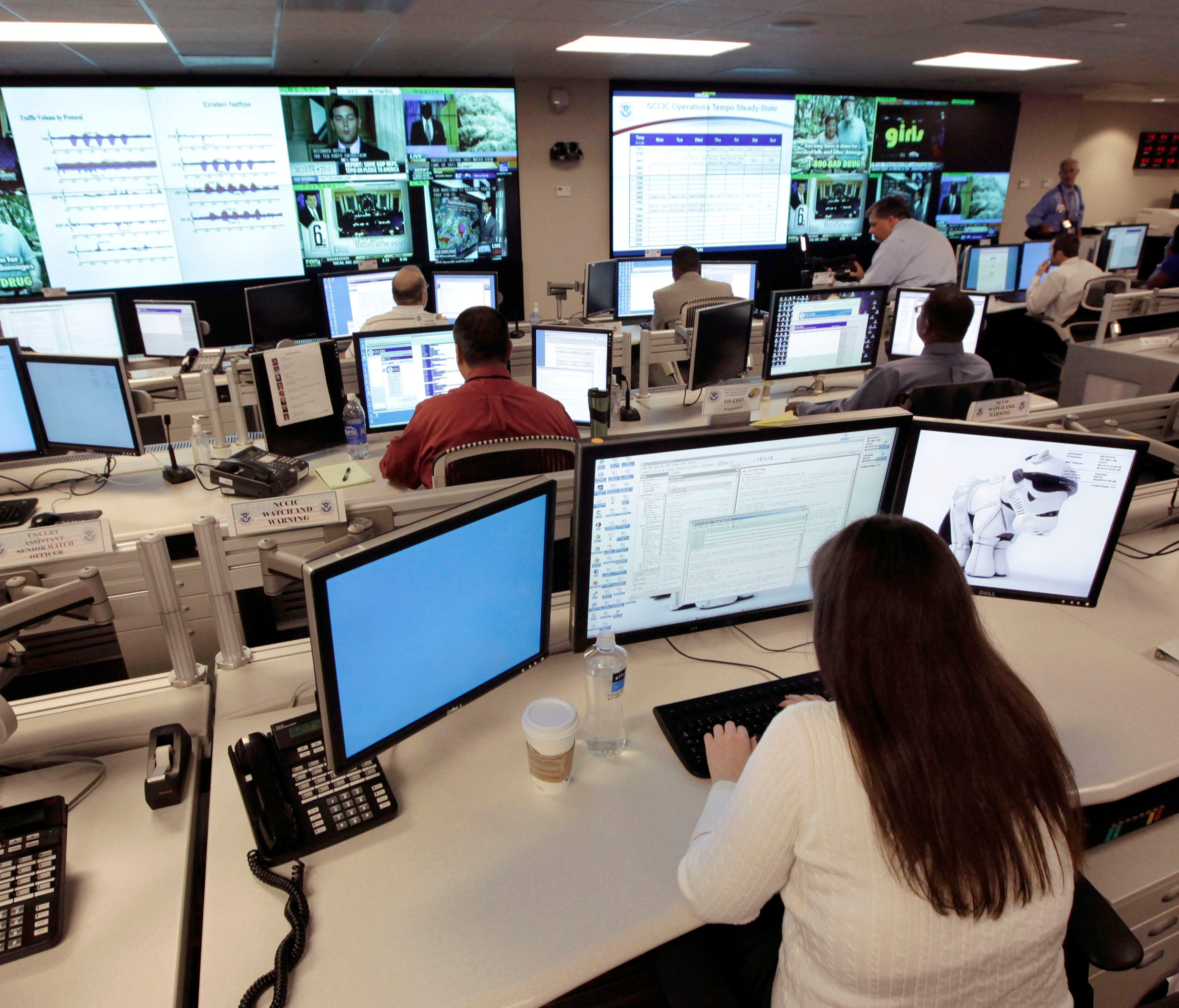 File photo taken in 2010 shows the National Cybersecurity & Communications Integration Center (NCCIC) preparing for the Cyber Storm III exercise at its operations center in Arlington, Va.
