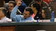 April 15, 2014: Johnny Manziel sits front row to watch