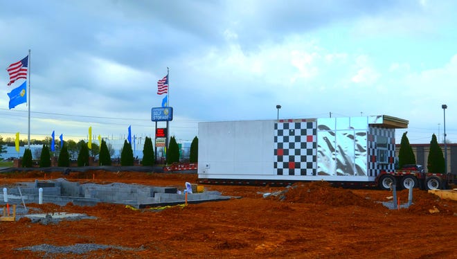 The building that will house the new Checkers restaurant in Smyrna was built in a controlled environment and delivered to the site of Nissan Drive.