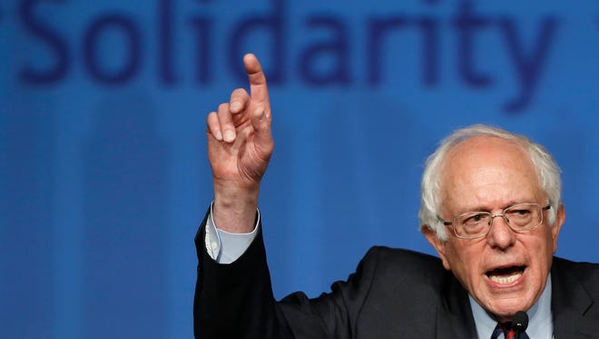Democratic presidential candidate Sen. Bernie Sanders, I-Vt.,  speaks during a campaign stop Thursday in Philadelphia.