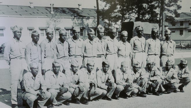 This image of Tuskegee airmen is on display in the Tuskegee Airmen National Historic Site.