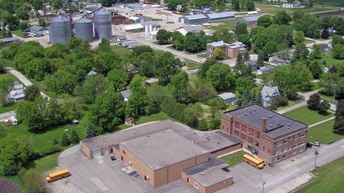 A 2005 aerial view of Corwith-Wesley-Lu Verne High School.