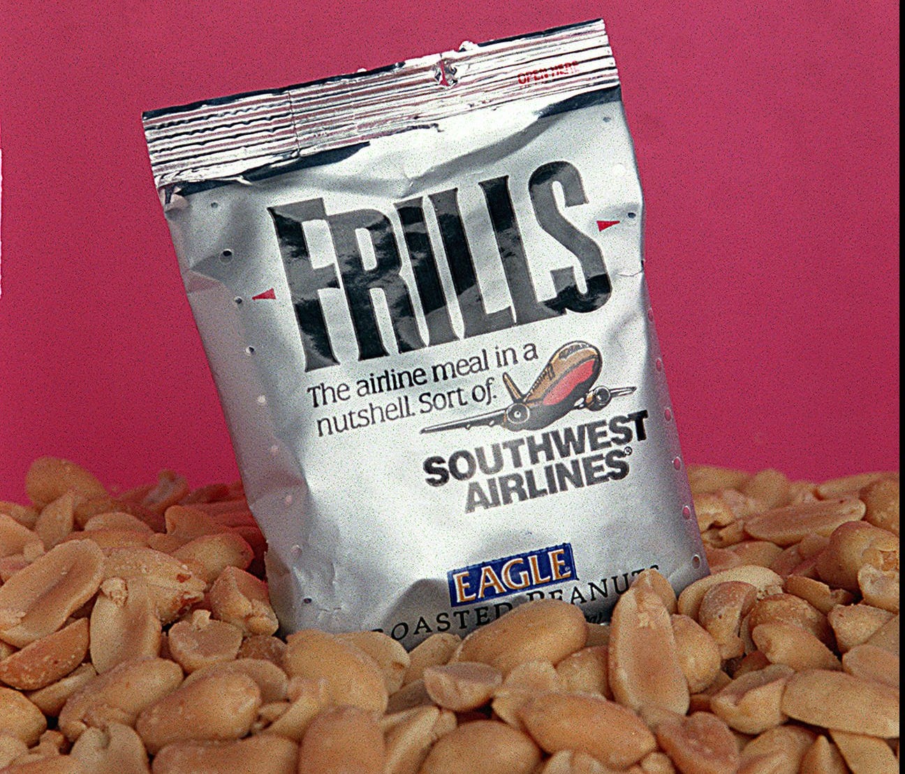 This file photo from 1994 shows Southwest Airlines branding its peanuts as 'frills.'