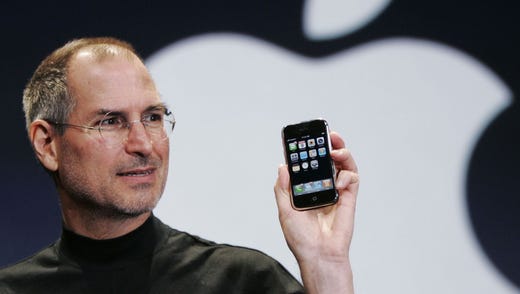 In this Jan. 9, 2007, file photo, Apple CEO Steve Jobs
