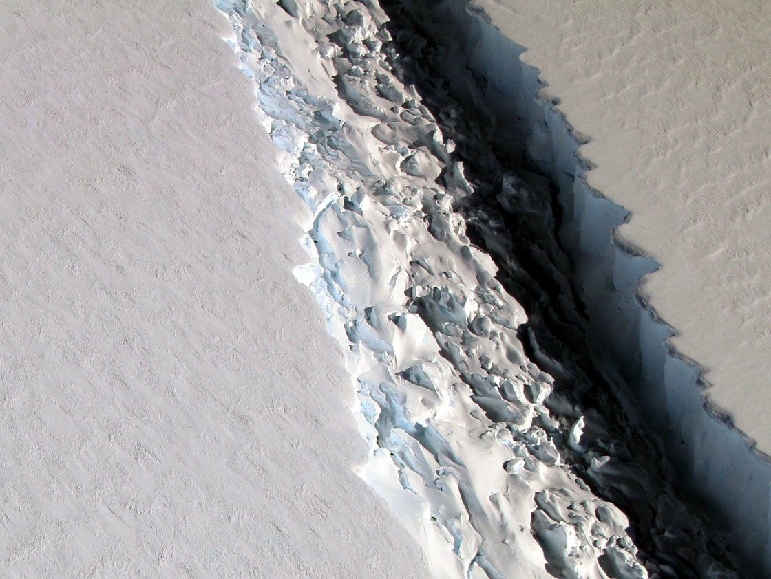 A 70-mile long crack in an ice shelf off of Antarctica could produce an iceberg about the size of Delaware, NASA says.