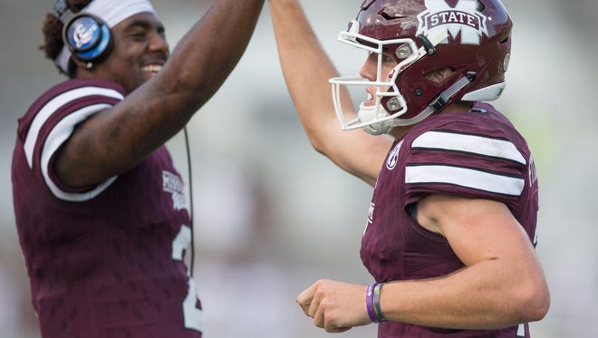 Mississippi State quarterbacks Elijah Staley (left) and Nick Fitzgerald are on opposite teams for Saturday's spring game.