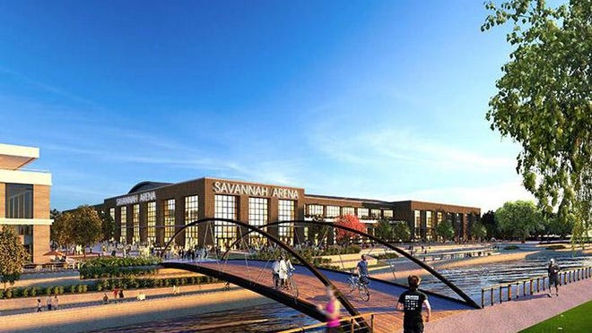 Development in the Canal District, which will be anchored by the new Savannah Arena, above, is an opportunity to make use of a community benefits agreement strategy.