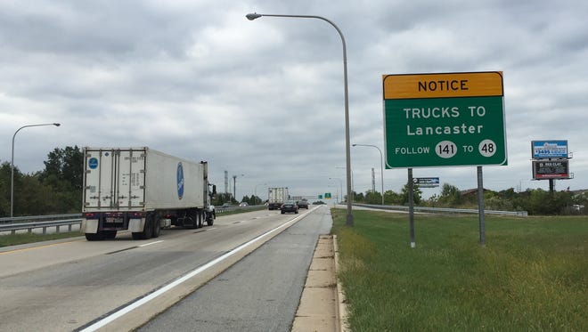 A sign installed on Del. 141 in July directs heavy trucks to Del 48. Neighbors on that highway are upset with the increase in truck traffic.