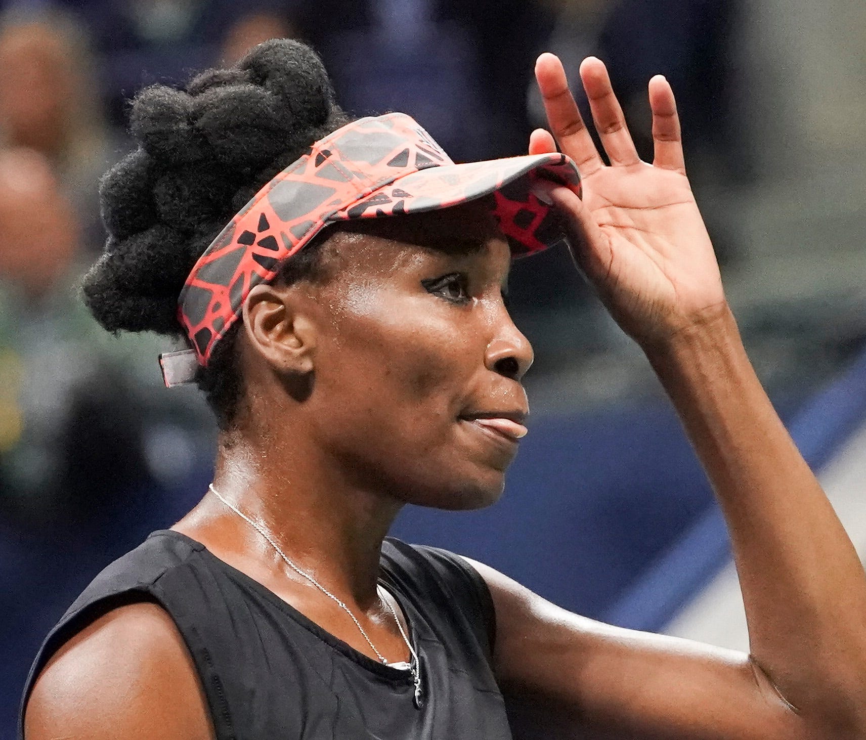 Venus Williams reacts during her U.S. Open loss to Sloane Stephens at the USTA Billie Jean King National Tennis Center in New York on Sept. 7.