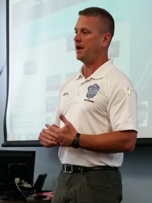 Aaron LeClair, Door County deputy director of the Emergency Services Department, speaks Aug. 15 at the joint meeting of the Door County Board Administrative and Finance Committees.