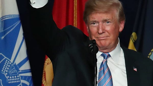 President Donald Trump speaks during a salute to...