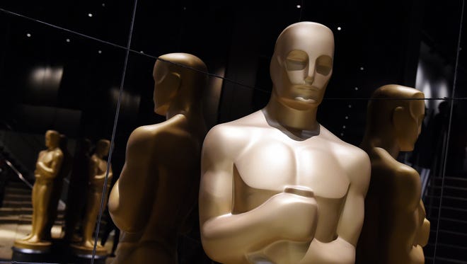 Oscar statuettes on display during the Academy Awards nominations announcement at the Samuel Goldwyn Theater in Beverly Hills on Jan. 15, 2015.