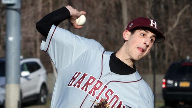 Harrison's Matt Hendler pitched a complete game shutout as Harrison defeated Pelham 2-0 in a varsity baseball game at Pelham April 5, 2017.