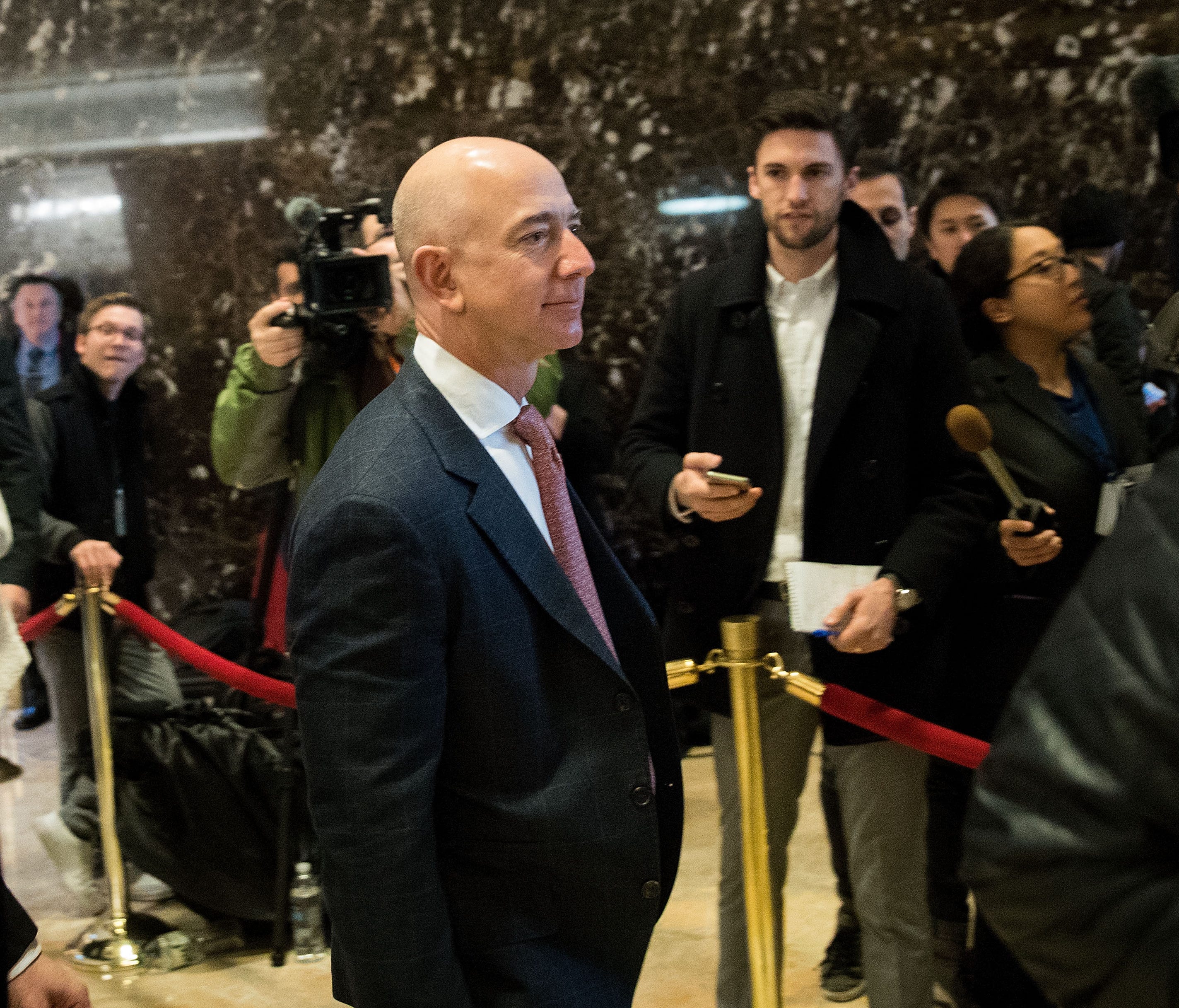 Jeff Bezos, chief executive officer of Amazon, arrives for a meeting with then President-elect Donald Trump in December.