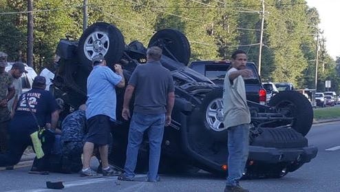 A Jeep Wrangler rolled over after a crash Wednesday, Aug, 23, 2017, near State Road 89 and Oakland Drive in Santa Rosa County. No one was injured in the wreck.