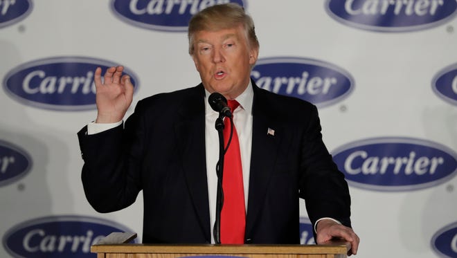 President-elect Donald Trump speaks at Carrier Corp Thursday in Indianapolis.