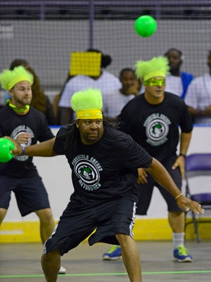 Dodge ballers participate in  Dodge Brawl 2016 at the Pensacola Bay Center. Teams do battle for bragging rights and to raise money for their charities.