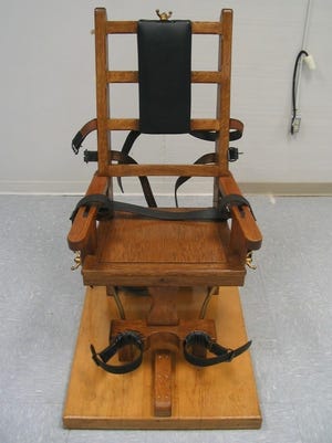 FILE - This file photo provided by the Virginia Department of Corrections shows the electric chair at the Greensville Correction Center in Jarratt, Va. Virginia Gov. Terry McAuliffe has proposed making significant changes to a bill that sought to allow the state to force condemned inmates to die in the electric chair when lethal injection drugs aren't available. (AP Photo/Virginia Department of Corrections, File)