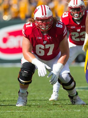 Jon Dietzen is the No. 1 left guard in camp so far for the Badgers.