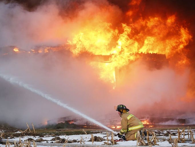 A barn was destroyed by fire on Amity Road near Brandon