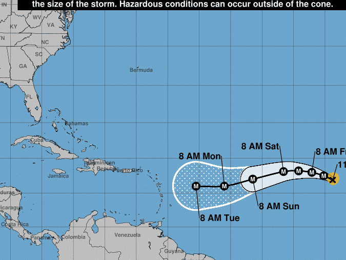 Hurricane Irma is forecast to continue moving to the west across the Atlantic over the next several days.