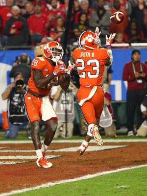 Clemson Tigers safety Van Smith (23) intercepts a pass from Ohio State during the third quarter of the College Football Playoff Semifinal game in the PlayStation Fiesta Bowl on Dec. 31, 2016 at University of Phoenix Stadium in Glendale, Arizona.