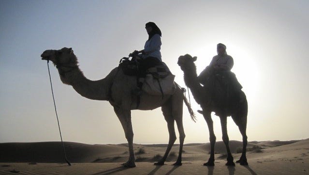 Camel driver Ahmad captured this scene of Tom Hopkins' trek into the Sahara Desert.