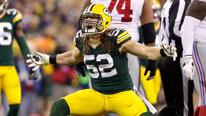 Clay Matthews celebrates during the game against the Giants on Sunday.