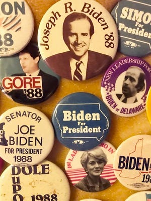 A political button collection by Jerry Knutson including 1988 Presidential candidates.