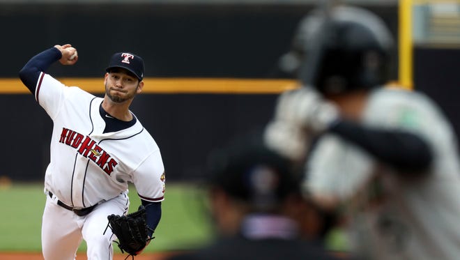 Detroit Tigers pitcher Anibal Sanchez throws for the Toledo Mud Hens against the Norfolk Tides.
