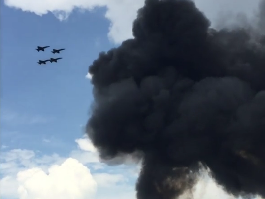 Video shows Blue Angels flying over fiery wreckage