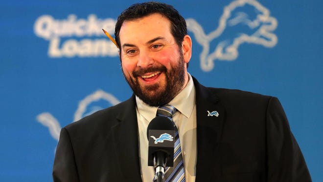 New Detroit Lions head coach Matt Patricia answers questions Wednesday, Feb. 7, 2018, at the practice facility in Allen Park.