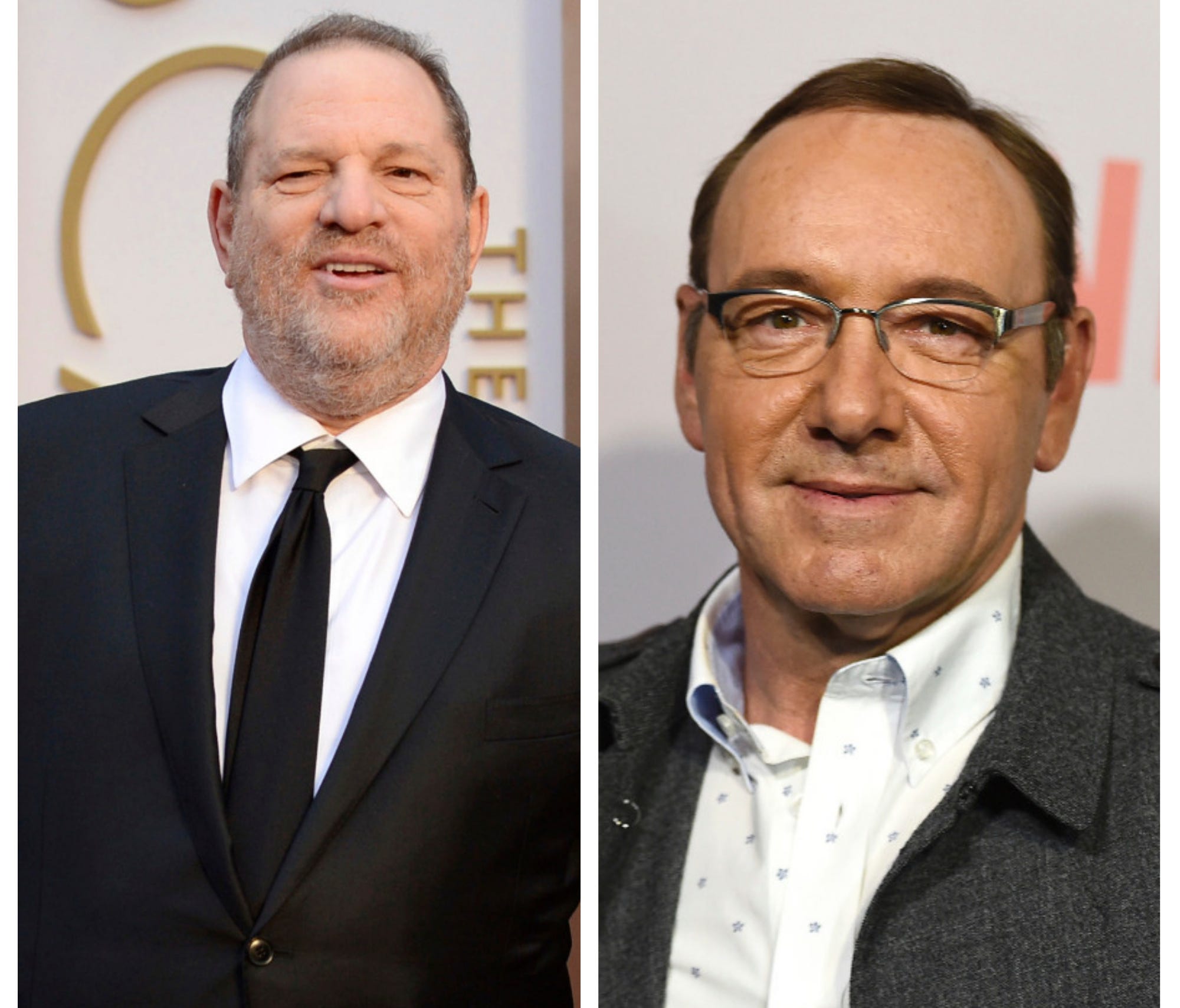 Harvey Weinstein in March 2014.  Kevin Spacey in April 2015.