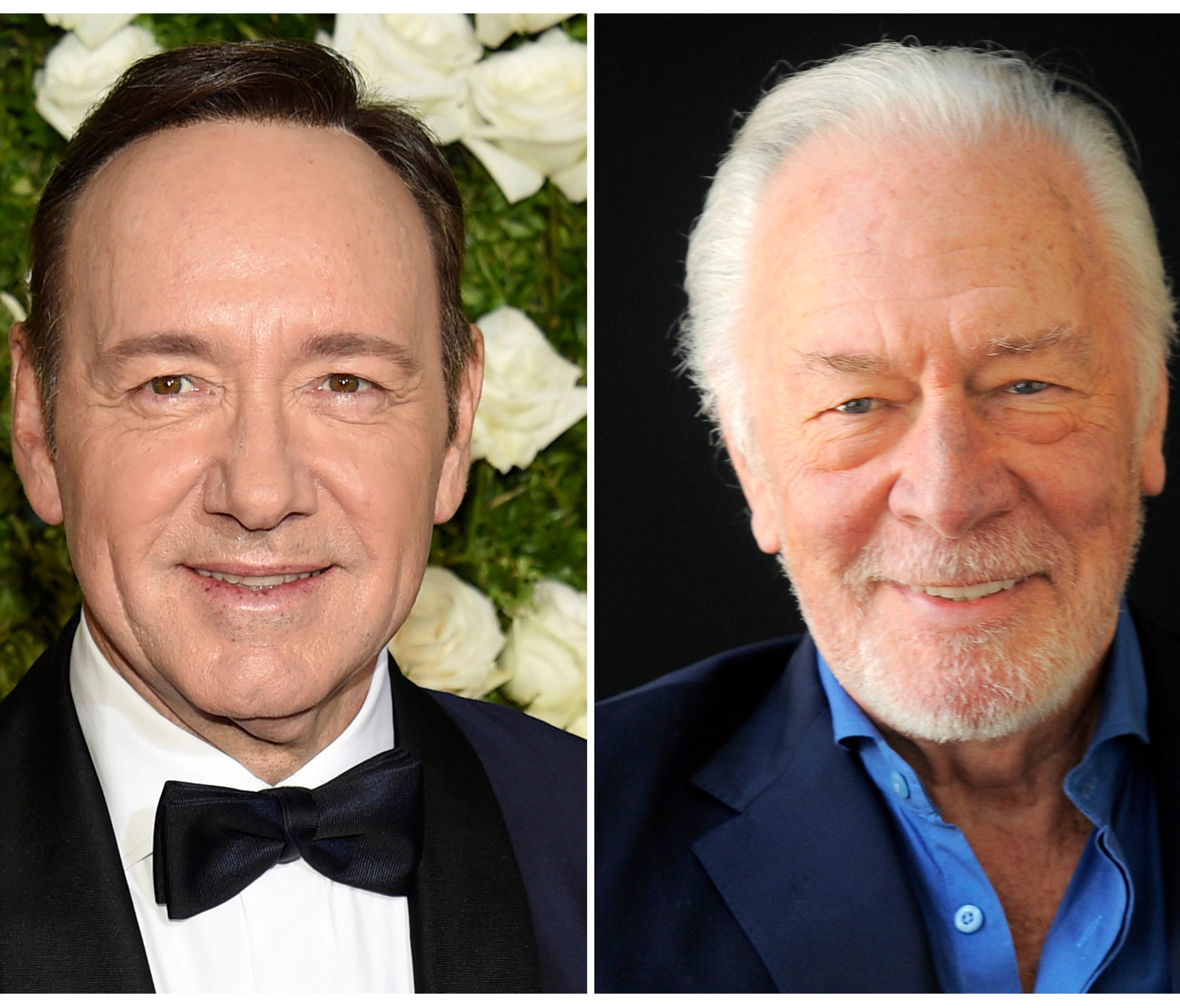 This combination photo shows Kevin Spacey at the Tony Awards in New York on June 11, 2017, and Christopher Plummer during a portrait session in Beverly Hills on July 25, 2013.