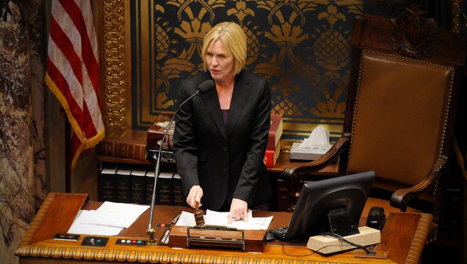Sen. Michelle Fischbach, R-Paynesville, assumes her role at the front of the Senate in 2011 after being elected its president at the state Capitol in St. Paul.