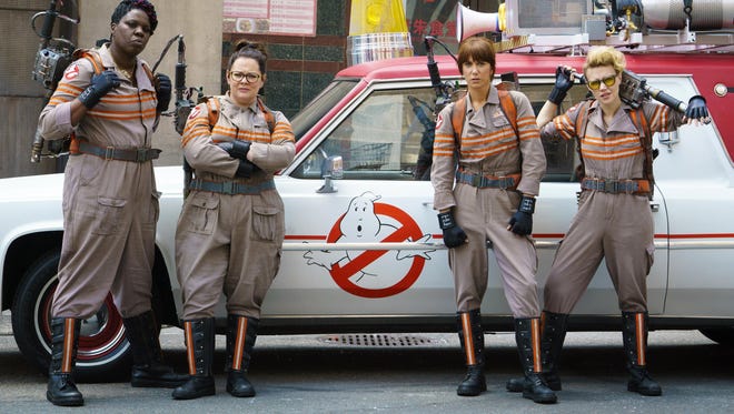 From left, Leslie Jones, Melissa McCarthy, Kristen Wiig and Kate McKinnon star in "Ghostbusters."
