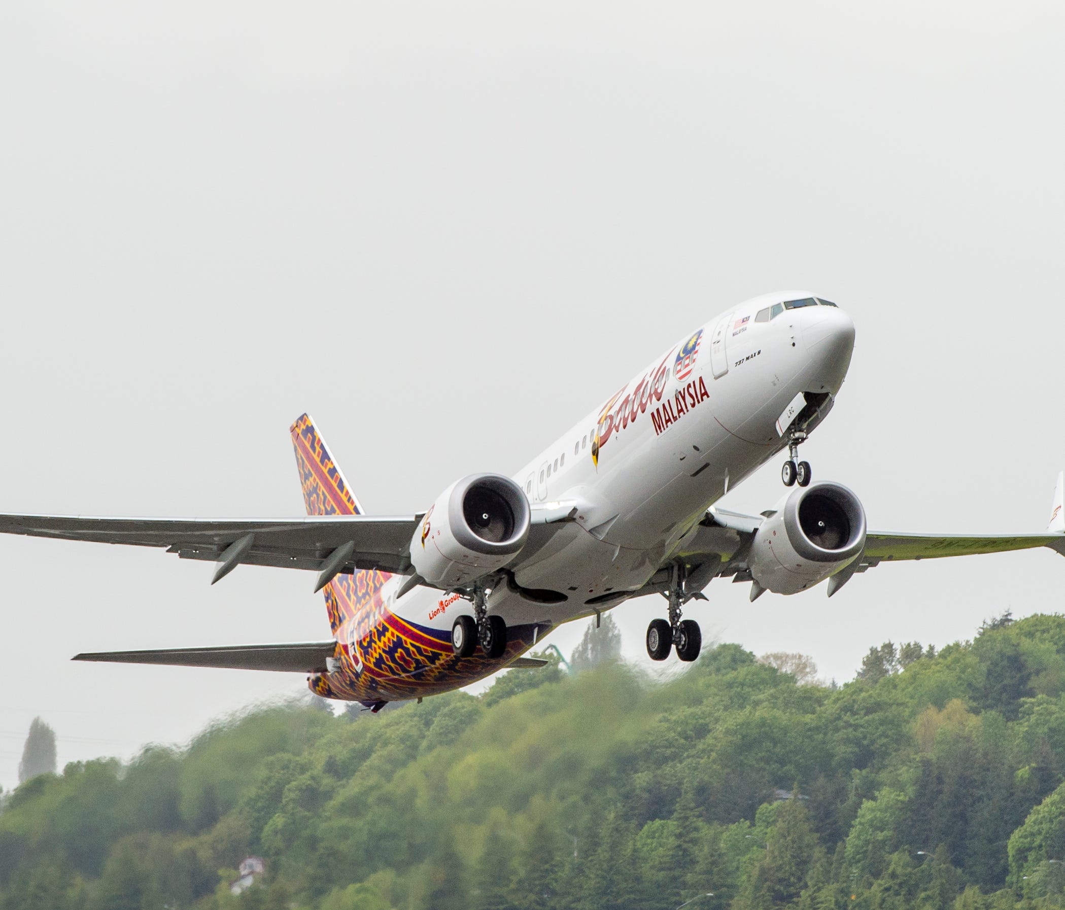 This photo provided by Boeing shows a 737 MAX in the colors of Malaysian carrier Malindo Air.