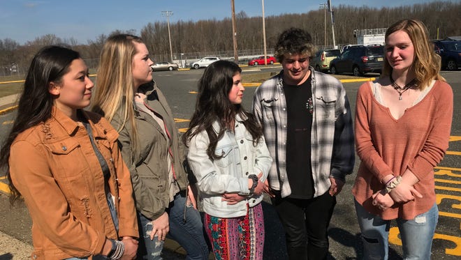 The co-organizers of a student walkout at Middletown High School South. From left: Hannah Doerr, Shelby Sheridan, Sofia Casamassa, Matt Smith and Maggie Franzreb.