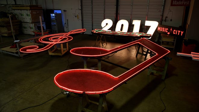 MadeFirst’s Nashville’s New Year’s Eve sign at the company’s warehouse in Nashville on Dec., 14, 2016.  
