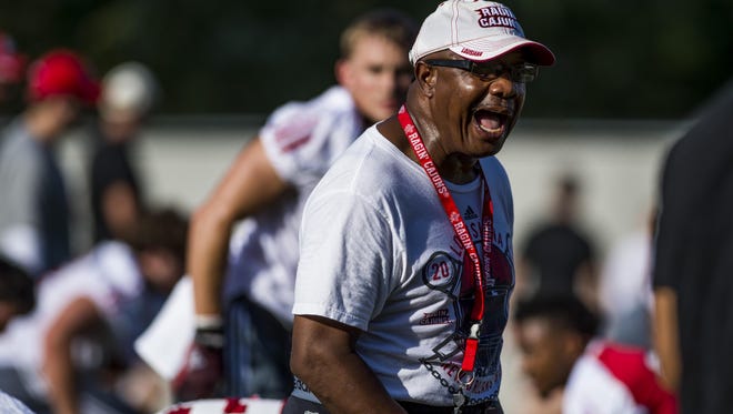 Melvin Smith, shown here working during preseason camp last year, was fired Sunday as UL's defensive coordinator.