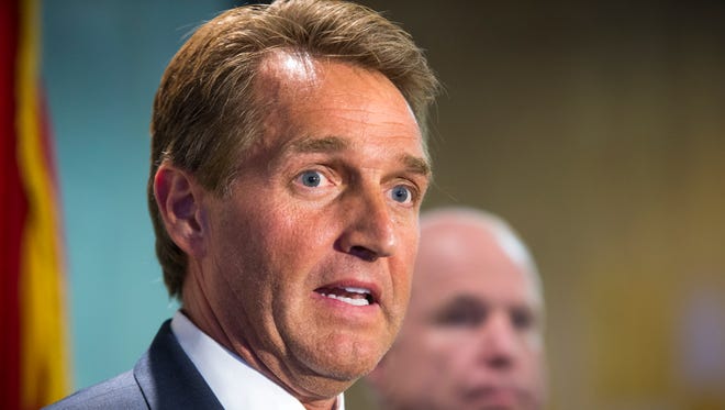 A new Arizona Republic/Morrison/Cronkite News poll finds that 35.5 percent of Arizona voters view Sen. Jeff Flake, R-Ariz., left, unfavorably. He comes up for re-election in 2018.