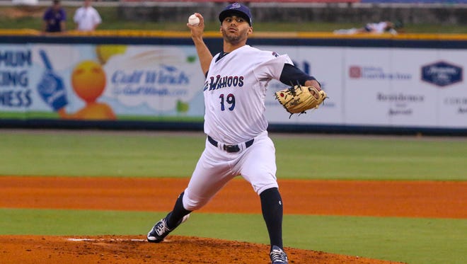 Starting Blue Wahoos pitcher Jose Lopez (19) struck out eight of the first nine Chattanooga batters he faced at Admiral Fetterman Field on Tuesday, July 11, 2017.