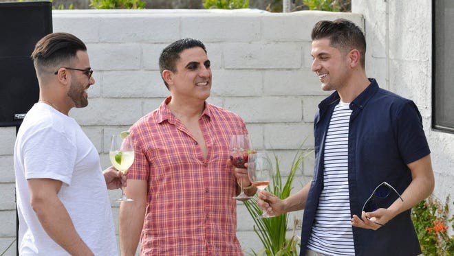 "Shahs of Sunset" shoots at a home in Palm Springs. Pictured (l-r) Mike Shouhed, Reza Farahan, Nema Vand.