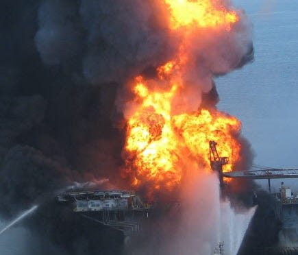 Fire boat crews battle the blazing remnants of Deepwater Horizon on April 21, 2010.