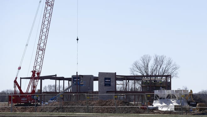 Construction continues on the Community First Credit Union headquarters along Winnebago County CB in the Town of Menasha.