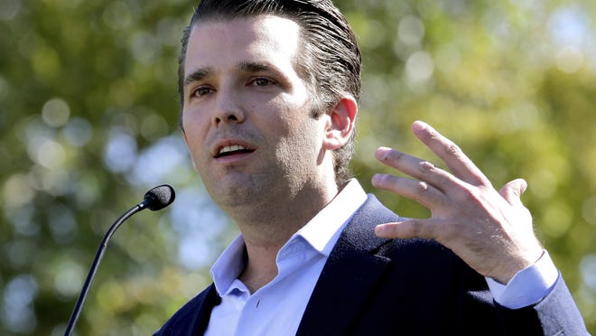 FILE - In this Nov. 4, 2016, file photo, Donald Trump Jr. campaigns for his father Republican presidential candidate Donald Trump in Gilbert, Ariz. Trump has retained a New York-based lawyer to represent him. Alan Futerfas confirmed in an email to The Associated Press on July 10, 2017, that he's the lawyer for Donald Trump Jr., who has acknowledged meeting during the presidential campaign with a Russian lawyer whom he thought might have negative information on Hillary Clinton.(AP Photo/Matt York, File)