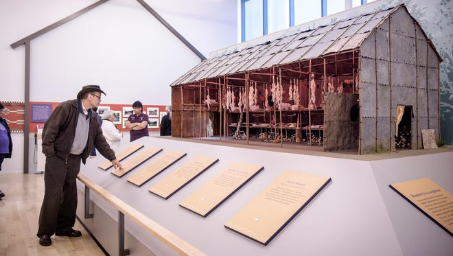An interactive scale model of the Bark Longhouse at the Seneca Art & Culture Center, especially helpful during the winter months when the full-size Bark Longhouse replica is closed.