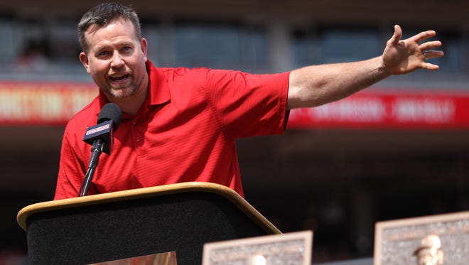 Sean Casey thanked his family and fans during his Reds Hall of Fame induction speech.