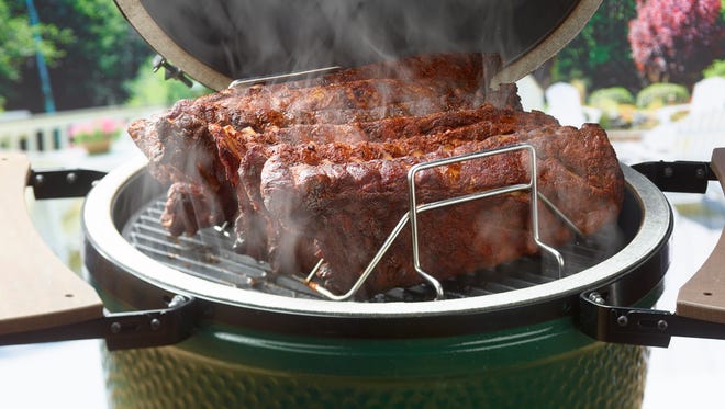 Ribs cooked on a Big Green Egg Grill