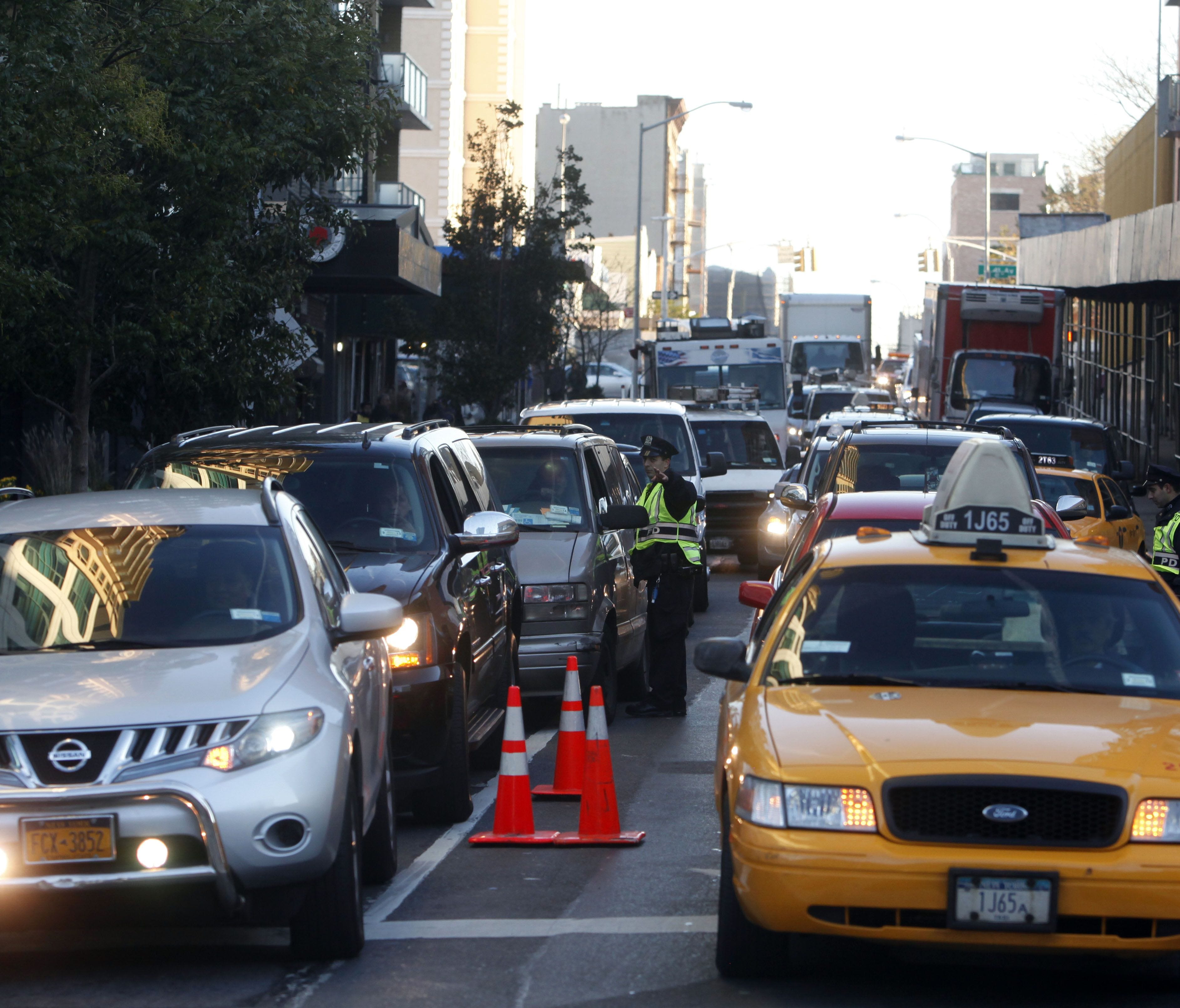 Traffic on the Crescent Street approach to the Queensboro Bridge in New York City.